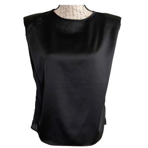 SHEIN Satin Cap-Sleeve Blouse Top w/Shoulder Pads Black Womens Size S|4